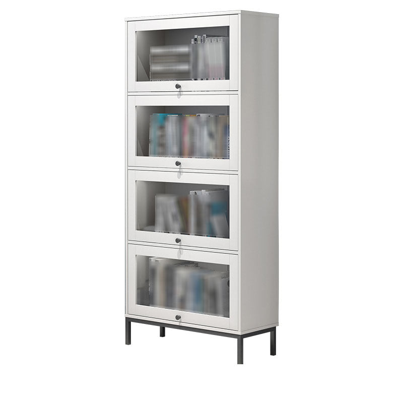 Glam Closed Back Standard Bookcase Manufactured Wood Bookcase with Glass Doors 29.4"L x 11.8"W x 64.8"H White-Black Clearhalo 'Bookcases' 'furn' 'furn_bookcases' 'Furniture' 'furniture_bookcases' 'kitchen' 'kitchen_bookcases' 'Living Room Furniture' 'Office Furniture' 4804130