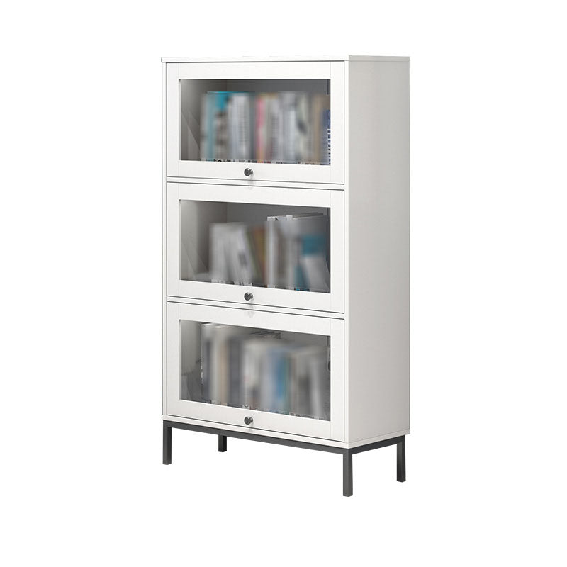 Glam Closed Back Standard Bookcase Manufactured Wood Bookcase with Glass Doors 29.4"L x 11.8"W x 50.2"H White-Black Clearhalo 'Bookcases' 'furn' 'furn_bookcases' 'Furniture' 'furniture_bookcases' 'kitchen' 'kitchen_bookcases' 'Living Room Furniture' 'Office Furniture' 4804131