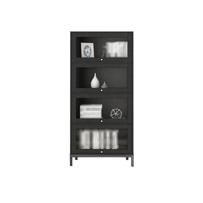 Glam Closed Back Standard Bookcase Manufactured Wood Bookcase with Glass Doors 29.4"L x 11.8"W x 64.8"H Black Clearhalo 'Bookcases' 'furn' 'furn_bookcases' 'Furniture' 'furniture_bookcases' 'kitchen' 'kitchen_bookcases' 'Living Room Furniture' 'Office Furniture' 4804133