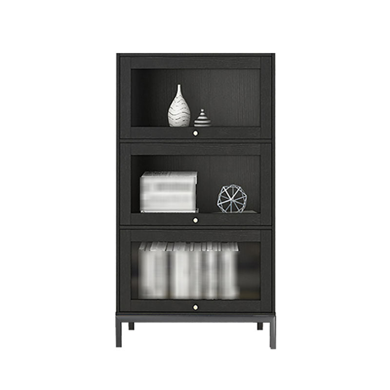 Glam Closed Back Standard Bookcase Manufactured Wood Bookcase with Glass Doors 21.5"L x 11.8"W x 50.2"H Black Clearhalo 'Bookcases' 'furn' 'furn_bookcases' 'Furniture' 'furniture_bookcases' 'kitchen' 'kitchen_bookcases' 'Living Room Furniture' 'Office Furniture' 4804135