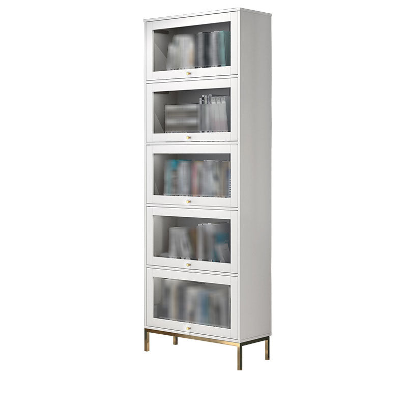 Glam Closed Back Standard Bookcase Manufactured Wood Bookcase with Glass Doors 29.4"L x 11.8"W x 79.5"H White-Gold Clearhalo 'Bookcases' 'furn' 'furn_bookcases' 'Furniture' 'furniture_bookcases' 'kitchen' 'kitchen_bookcases' 'Living Room Furniture' 'Office Furniture' 4804137