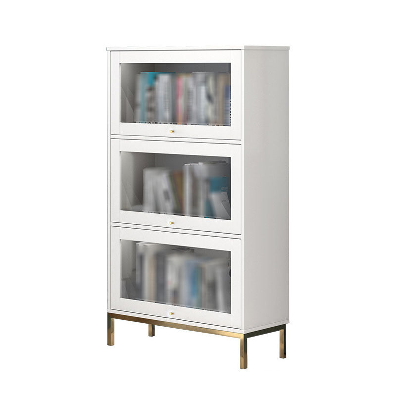 Glam Closed Back Standard Bookcase Manufactured Wood Bookcase with Glass Doors 29.4"L x 11.8"W x 50.2"H White-Gold Clearhalo 'Bookcases' 'furn' 'furn_bookcases' 'Furniture' 'furniture_bookcases' 'kitchen' 'kitchen_bookcases' 'Living Room Furniture' 'Office Furniture' 4804141