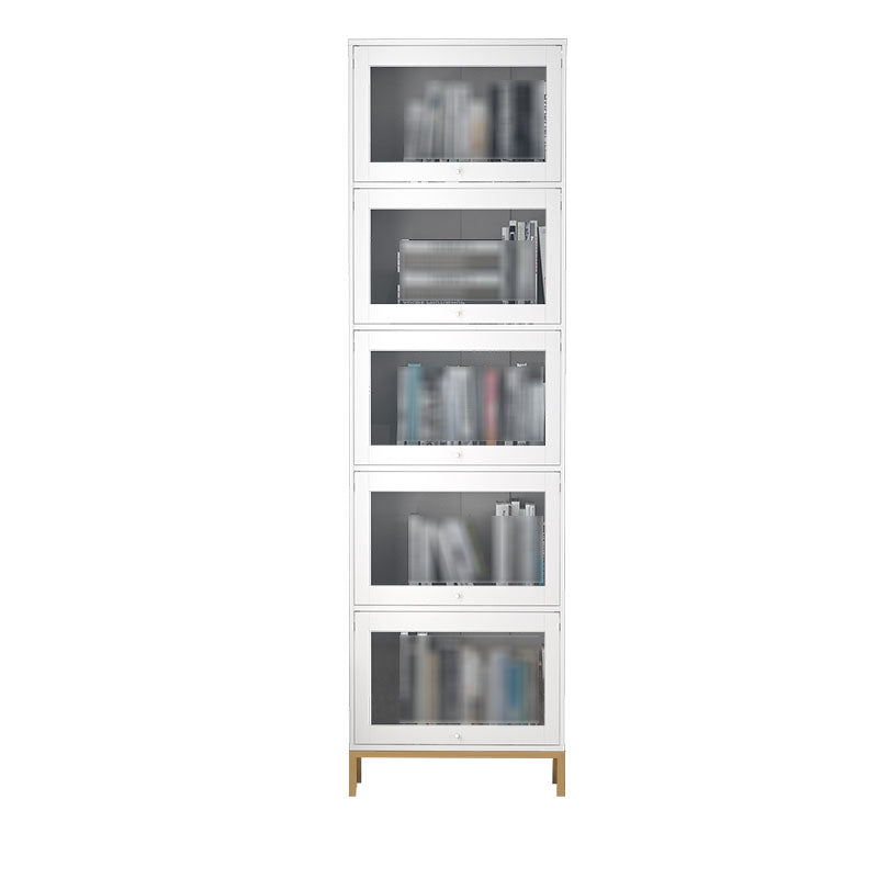 Glam Closed Back Standard Bookcase Manufactured Wood Bookcase with Glass Doors 21.5"L x 11.8"W x 79.5"H White-Gold Clearhalo 'Bookcases' 'furn' 'furn_bookcases' 'Furniture' 'furniture_bookcases' 'kitchen' 'kitchen_bookcases' 'Living Room Furniture' 'Office Furniture' 4804144