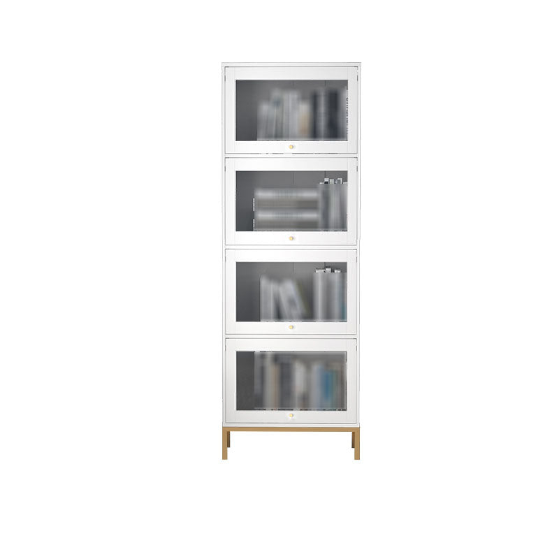 Glam Closed Back Standard Bookcase Manufactured Wood Bookcase with Glass Doors 21.5"L x 11.8"W x 64.8"H White-Gold Clearhalo 'Bookcases' 'furn' 'furn_bookcases' 'Furniture' 'furniture_bookcases' 'kitchen' 'kitchen_bookcases' 'Living Room Furniture' 'Office Furniture' 4804146