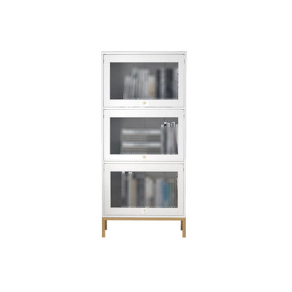 Glam Closed Back Standard Bookcase Manufactured Wood Bookcase with Glass Doors 21.5"L x 11.8"W x 50.2"H White-Gold Clearhalo 'Bookcases' 'furn' 'furn_bookcases' 'Furniture' 'furniture_bookcases' 'kitchen' 'kitchen_bookcases' 'Living Room Furniture' 'Office Furniture' 4804147
