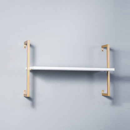 Industrial Wall Unit Bookshelf Metal Frame Solid Wood Shelf Bookshelf Gold-White Clearhalo 'Bookcases' 'Furniture' 'furniture_bookcases' 'kitchen' 'kitchen_bookcases' 'Living Room Furniture' 'Office Furniture' 4804156