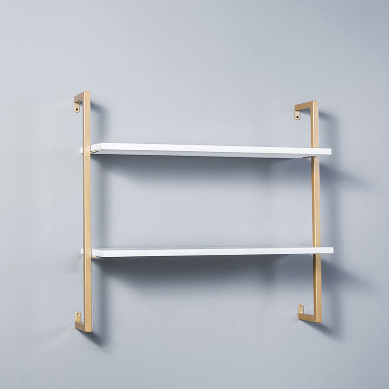 Industrial Wall Unit Bookshelf Metal Frame Solid Wood Shelf Bookshelf Gold-White Clearhalo 'Bookcases' 'Furniture' 'furniture_bookcases' 'kitchen' 'kitchen_bookcases' 'Living Room Furniture' 'Office Furniture' 4804158