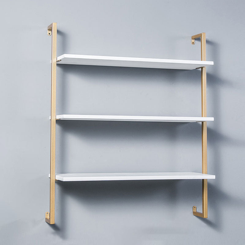 Industrial Wall Unit Bookshelf Metal Frame Solid Wood Shelf Bookshelf Gold-White Clearhalo 'Bookcases' 'Furniture' 'furniture_bookcases' 'kitchen' 'kitchen_bookcases' 'Living Room Furniture' 'Office Furniture' 4804160