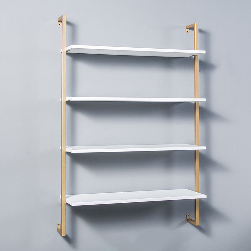 Industrial Wall Unit Bookshelf Metal Frame Solid Wood Shelf Bookshelf Gold-White Clearhalo 'Bookcases' 'Furniture' 'furniture_bookcases' 'kitchen' 'kitchen_bookcases' 'Living Room Furniture' 'Office Furniture' 4804161