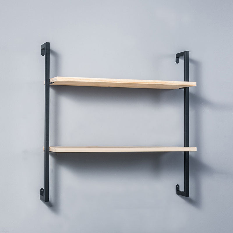 Industrial Wall Unit Bookshelf Metal Frame Solid Wood Shelf Bookshelf Black-Wood Clearhalo 'Bookcases' 'Furniture' 'furniture_bookcases' 'kitchen' 'kitchen_bookcases' 'Living Room Furniture' 'Office Furniture' 4804165
