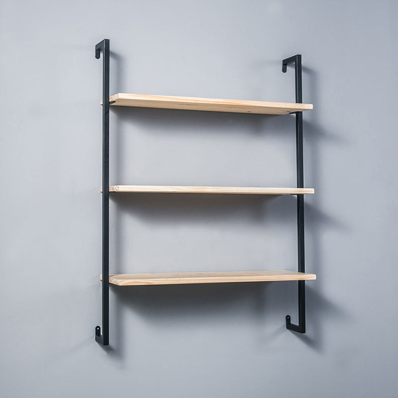 Industrial Wall Unit Bookshelf Metal Frame Solid Wood Shelf Bookshelf Black-Wood Clearhalo 'Bookcases' 'Furniture' 'furniture_bookcases' 'kitchen' 'kitchen_bookcases' 'Living Room Furniture' 'Office Furniture' 4804167