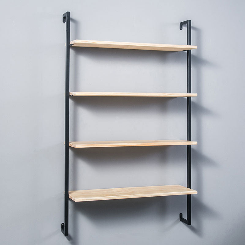 Industrial Wall Unit Bookshelf Metal Frame Solid Wood Shelf Bookshelf Black-Wood Clearhalo 'Bookcases' 'Furniture' 'furniture_bookcases' 'kitchen' 'kitchen_bookcases' 'Living Room Furniture' 'Office Furniture' 4804169