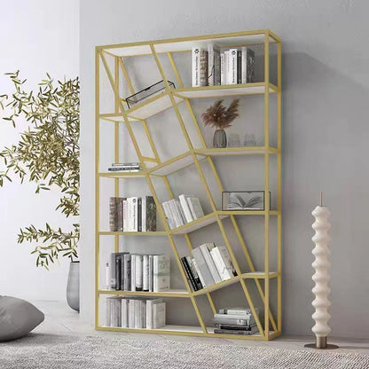 11.81"W Bookcase Glam Style Open Back Bookcase for Study Room Home Office White-Gold Clearhalo 'Bookcases' 'furn' 'furn_bookcases' 'Furniture' 'furniture_bookcases' 'kitchen' 'kitchen_bookcases' 'Living Room Furniture' 'Office Furniture' 4804224