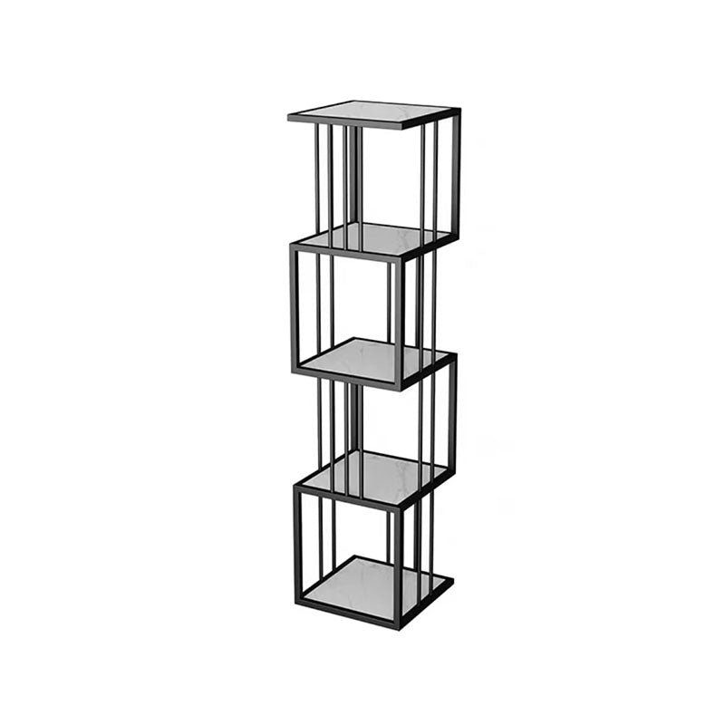 Open Vertical Etagere Bookshelf Industrial Iron Frame Manufactured Wood Shelf Bookshelf 13.8"L x 13.8"W x 59.1"H White-Black Clearhalo 'Bookcases' 'furn' 'furn_bookcases' 'Furniture' 'furniture_bookcases' 'kitchen' 'kitchen_bookcases' 'Living Room Furniture' 'Office Furniture' 4804240