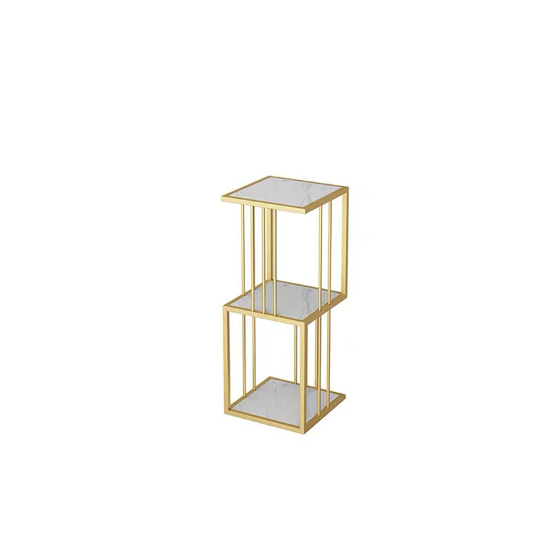 Open Vertical Etagere Bookshelf Industrial Iron Frame Manufactured Wood Shelf Bookshelf 13.8"L x 13.8"W x 35.4"H White-Gold Clearhalo 'Bookcases' 'furn' 'furn_bookcases' 'Furniture' 'furniture_bookcases' 'kitchen' 'kitchen_bookcases' 'Living Room Furniture' 'Office Furniture' 4804250