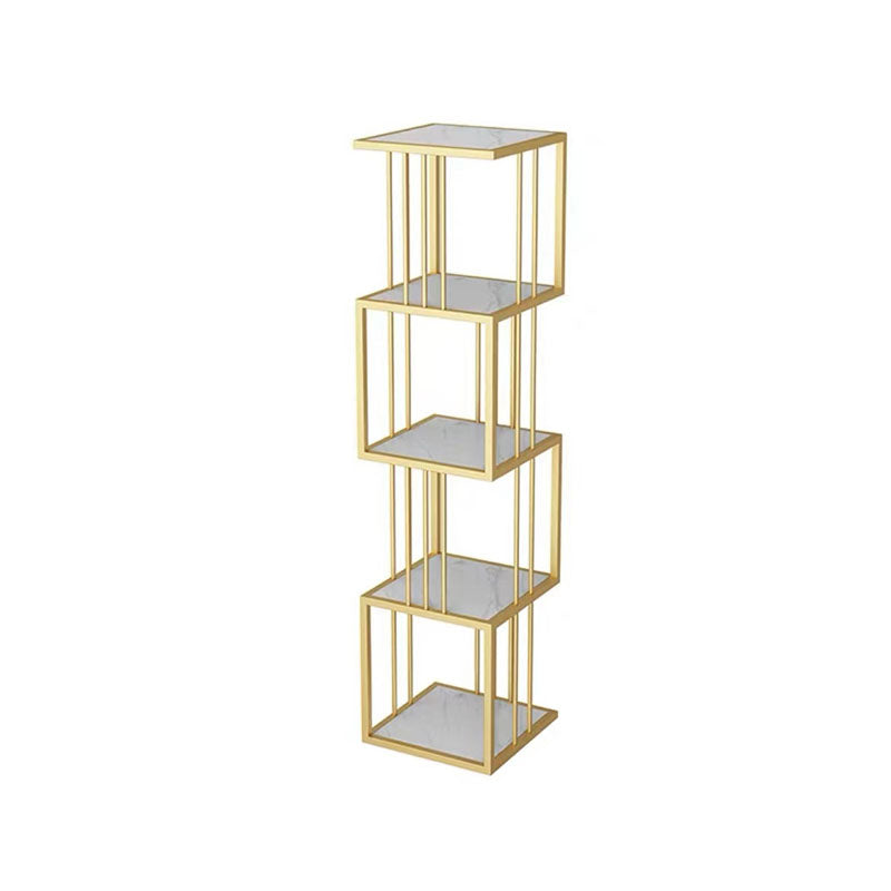 Open Vertical Etagere Bookshelf Industrial Iron Frame Manufactured Wood Shelf Bookshelf 13.8"L x 13.8"W x 59.1"H White-Gold Clearhalo 'Bookcases' 'furn' 'furn_bookcases' 'Furniture' 'furniture_bookcases' 'kitchen' 'kitchen_bookcases' 'Living Room Furniture' 'Office Furniture' 4804255