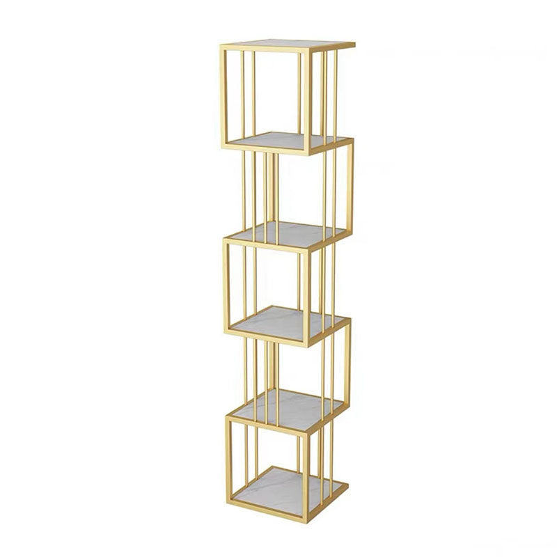 Open Vertical Etagere Bookshelf Industrial Iron Frame Manufactured Wood Shelf Bookshelf 13.8"L x 13.8"W x 70.9"H White-Gold Clearhalo 'Bookcases' 'furn' 'furn_bookcases' 'Furniture' 'furniture_bookcases' 'kitchen' 'kitchen_bookcases' 'Living Room Furniture' 'Office Furniture' 4804256