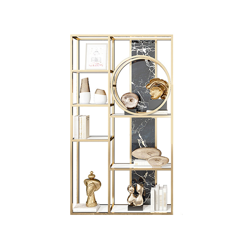 11.81"W Bookcase Glam Style Open Back Bookcase for Home Office 35.4"L x 11.8"W x 78.7"H Gold-Black Clearhalo 'Bookcases' 'furn' 'furn_bookcases' 'Furniture' 'furniture_bookcases' 'kitchen' 'kitchen_bookcases' 'Living Room Furniture' 'Office Furniture' 4804280