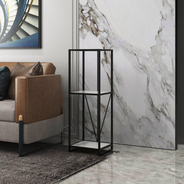 Industrial Vertical Open Etagere Bookshelf Iron Frame Manufactured Wood Shelf Bookshelf 14"L x 12"W x 35"H Black Clearhalo 'Bookcases' 'furn' 'furn_bookcases' 'Furniture' 'furniture_bookcases' 'kitchen' 'kitchen_bookcases' 'Living Room Furniture' 'Office Furniture' 4804344