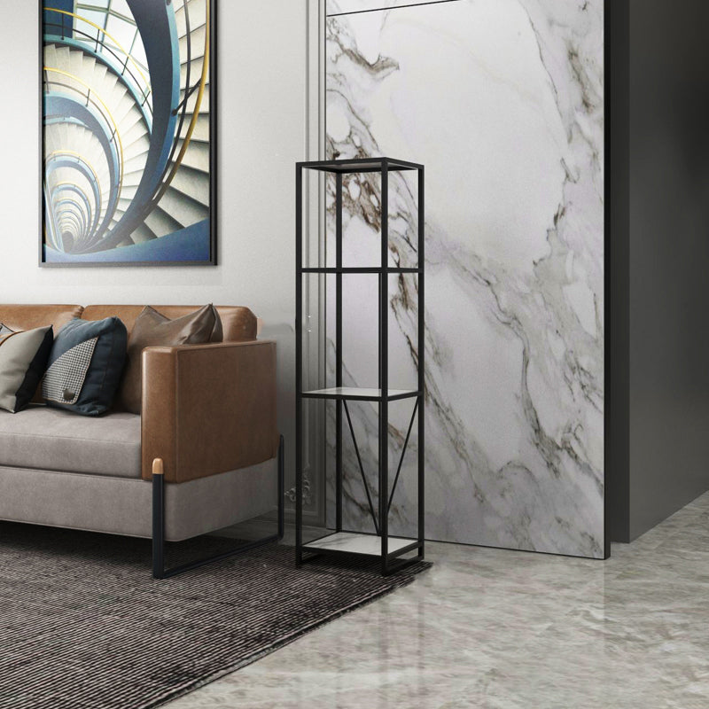 Industrial Vertical Open Etagere Bookshelf Iron Frame Manufactured Wood Shelf Bookshelf 13.8"L x 11.8"W x 47.2"H Black Clearhalo 'Bookcases' 'furn' 'furn_bookcases' 'Furniture' 'furniture_bookcases' 'kitchen' 'kitchen_bookcases' 'Living Room Furniture' 'Office Furniture' 4804347