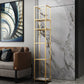 Industrial Vertical Open Etagere Bookshelf Iron Frame Manufactured Wood Shelf Bookshelf 14"L x 12"W x 71"H Gold Clearhalo 'Bookcases' 'furn' 'furn_bookcases' 'Furniture' 'furniture_bookcases' 'kitchen' 'kitchen_bookcases' 'Living Room Furniture' 'Office Furniture' 4804353