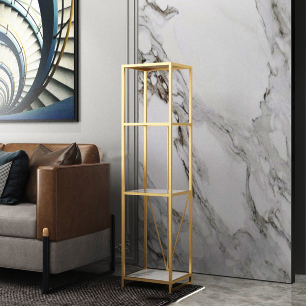 Industrial Vertical Open Etagere Bookshelf Iron Frame Manufactured Wood Shelf Bookshelf 13.8"L x 11.8"W x 47.2"H Gold Clearhalo 'Bookcases' 'furn' 'furn_bookcases' 'Furniture' 'furniture_bookcases' 'kitchen' 'kitchen_bookcases' 'Living Room Furniture' 'Office Furniture' 4804355