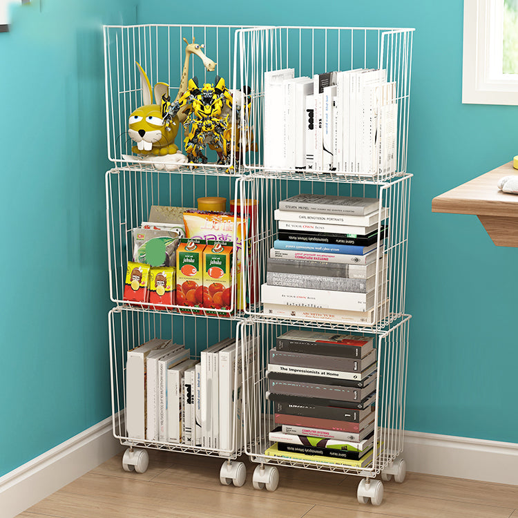 Black and White Industrial Bookshelf Iron Bookshelf with Caster Wheels Clearhalo 'Bookcases' 'furn' 'furn_bookcases' 'Furniture' 'furniture_bookcases' 'kitchen' 'kitchen_bookcases' 'Living Room Furniture' 'Office Furniture' 4804384