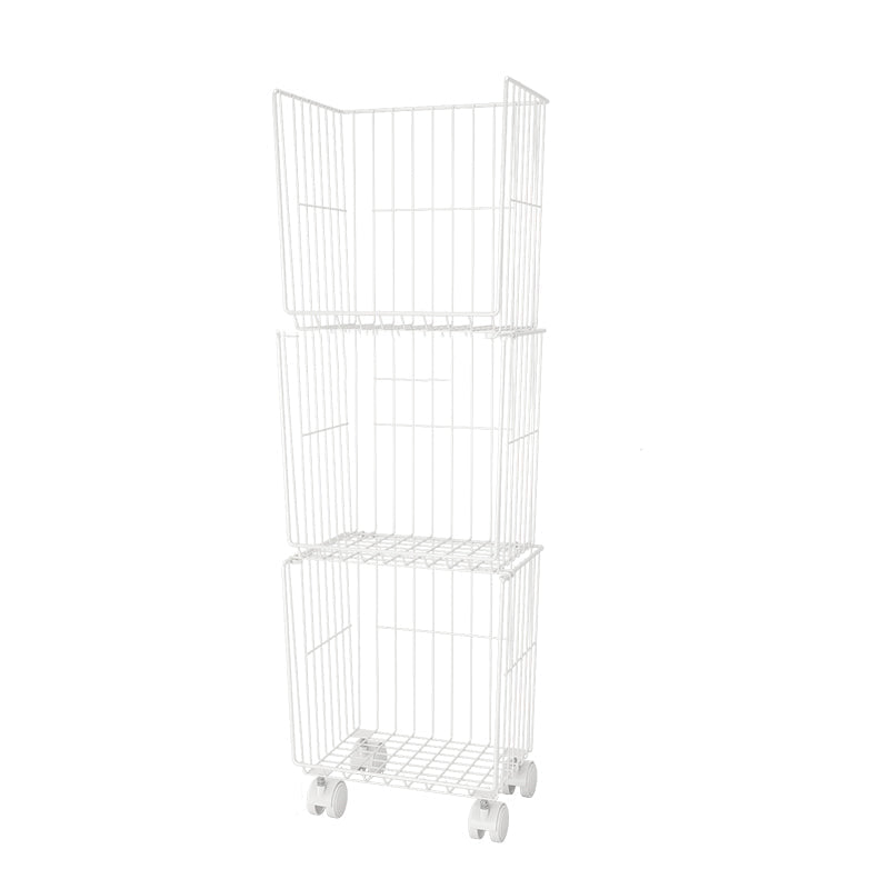 Black and White Industrial Bookshelf Iron Bookshelf with Caster Wheels 12.4"L x 9.4"W x 40.4"H White Clearhalo 'Bookcases' 'furn' 'furn_bookcases' 'Furniture' 'furniture_bookcases' 'kitchen' 'kitchen_bookcases' 'Living Room Furniture' 'Office Furniture' 4804385