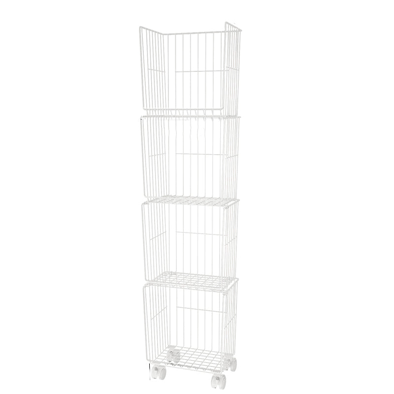 Black and White Industrial Bookshelf Iron Bookshelf with Caster Wheels 12.4"L x 9.4"W x 52.8"H White Clearhalo 'Bookcases' 'furn' 'furn_bookcases' 'Furniture' 'furniture_bookcases' 'kitchen' 'kitchen_bookcases' 'Living Room Furniture' 'Office Furniture' 4804386