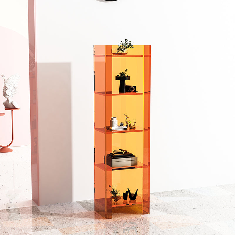 9.84"W Bookshelf Acrylic Glam Style Closed Back Bookcase for Office and Study Room 15.7"L x 9.8"W x 59.8"H Orange Clearhalo 'Bookcases' 'furn' 'furn_bookcases' 'Furniture' 'furniture_bookcases' 'kitchen' 'kitchen_bookcases' 'Living Room Furniture' 'Office Furniture' 4804426