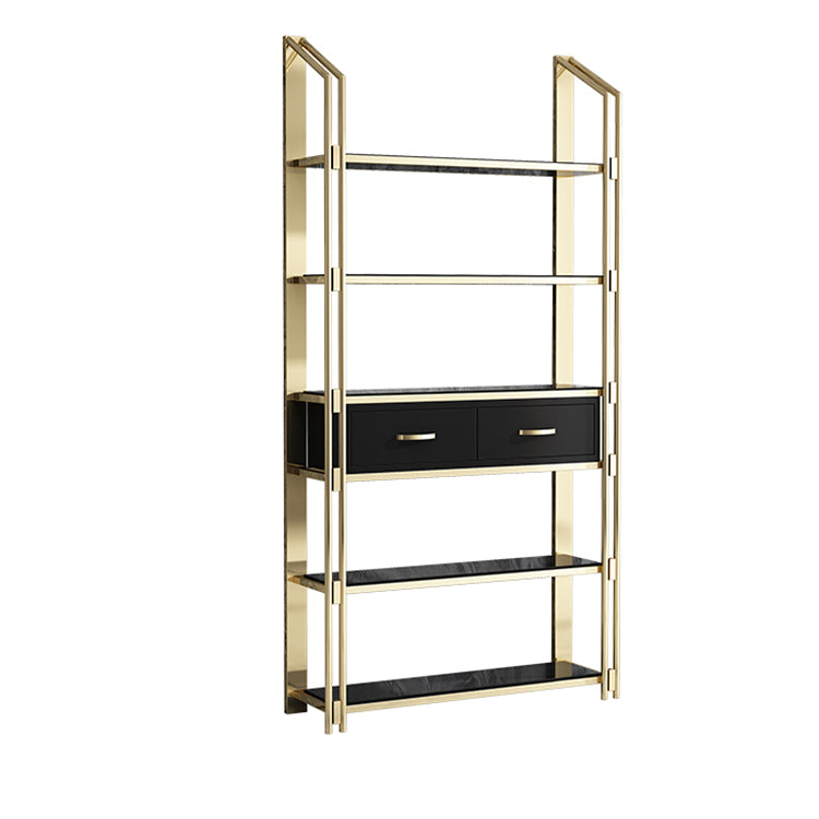 11.81"W Bookcase Open Back Glam Style Bookshelf for Study Room Home Office 31.5"L x 11.8"W x 78.7"H Gold-Black Drawers Clearhalo 'Bookcases' 'furn' 'furn_bookcases' 'Furniture' 'furniture_bookcases' 'kitchen' 'kitchen_bookcases' 'Living Room Furniture' 'Office Furniture' 4804449