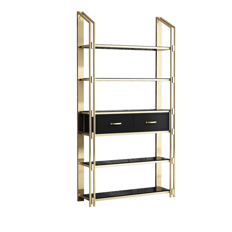 11.81"W Bookcase Open Back Glam Style Bookshelf for Study Room Home Office 39"L x 12"W x 79"H Gold-Black Drawers Clearhalo 'Bookcases' 'furn' 'furn_bookcases' 'Furniture' 'furniture_bookcases' 'kitchen' 'kitchen_bookcases' 'Living Room Furniture' 'Office Furniture' 4804450