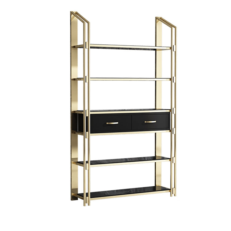 11.81"W Bookcase Open Back Glam Style Bookshelf for Study Room Home Office 47"L x 12"W x 79"H Gold-Black Drawers Clearhalo 'Bookcases' 'furn' 'furn_bookcases' 'Furniture' 'furniture_bookcases' 'kitchen' 'kitchen_bookcases' 'Living Room Furniture' 'Office Furniture' 4804452