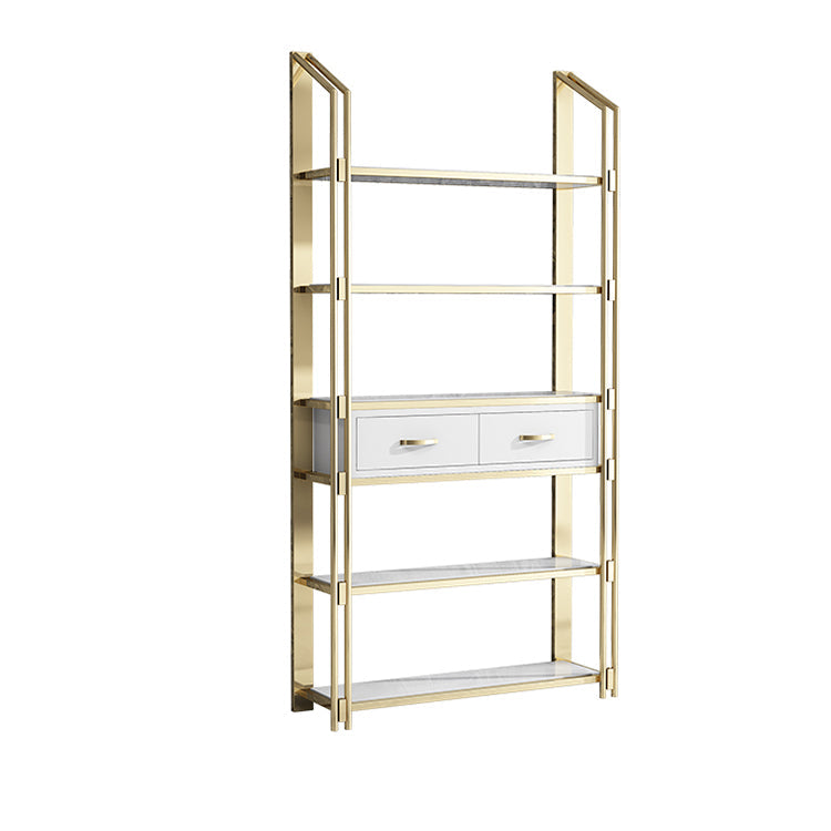 11.81"W Bookcase Open Back Glam Style Bookshelf for Study Room Home Office 31.5"L x 11.8"W x 78.7"H White-Gold Drawers Clearhalo 'Bookcases' 'furn' 'furn_bookcases' 'Furniture' 'furniture_bookcases' 'kitchen' 'kitchen_bookcases' 'Living Room Furniture' 'Office Furniture' 4804462