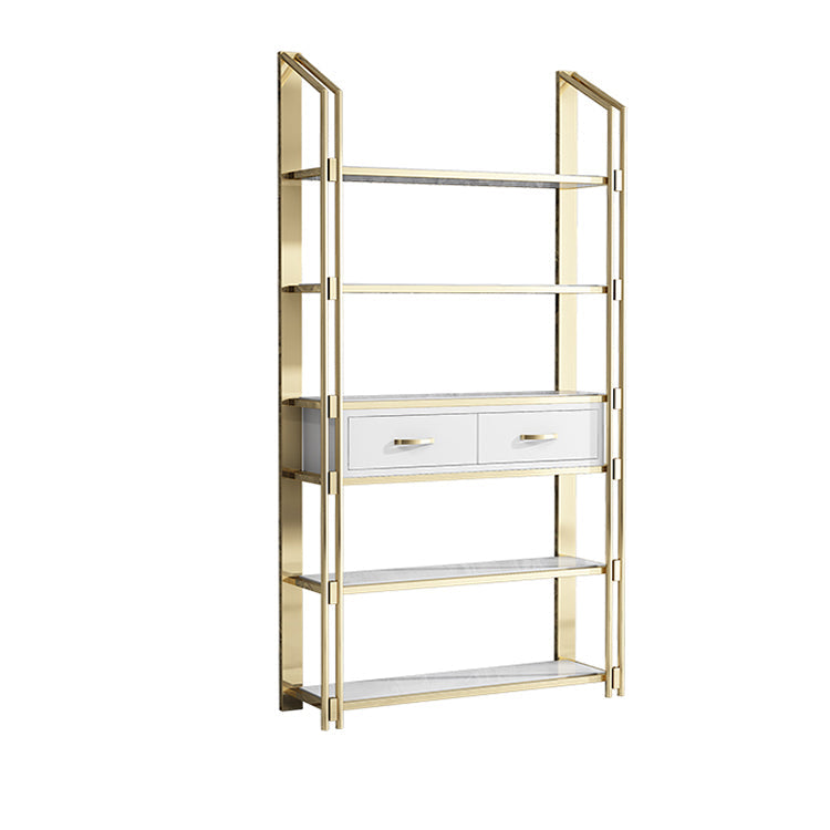 11.81"W Bookcase Open Back Glam Style Bookshelf for Study Room Home Office 39"L x 12"W x 79"H White-Gold Drawers Clearhalo 'Bookcases' 'furn' 'furn_bookcases' 'Furniture' 'furniture_bookcases' 'kitchen' 'kitchen_bookcases' 'Living Room Furniture' 'Office Furniture' 4804464