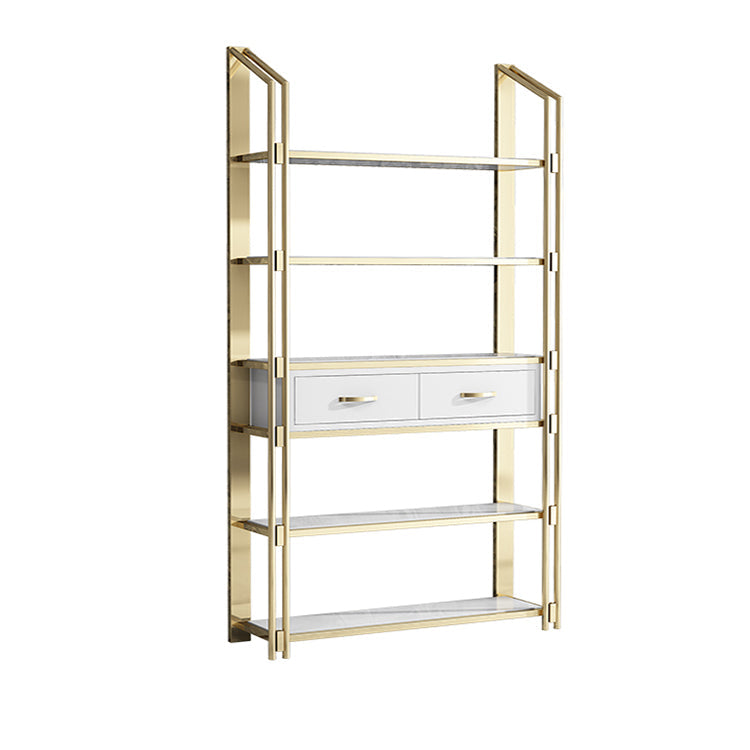 11.81"W Bookcase Open Back Glam Style Bookshelf for Study Room Home Office 47"L x 12"W x 79"H White-Gold Drawers Clearhalo 'Bookcases' 'furn' 'furn_bookcases' 'Furniture' 'furniture_bookcases' 'kitchen' 'kitchen_bookcases' 'Living Room Furniture' 'Office Furniture' 4804466