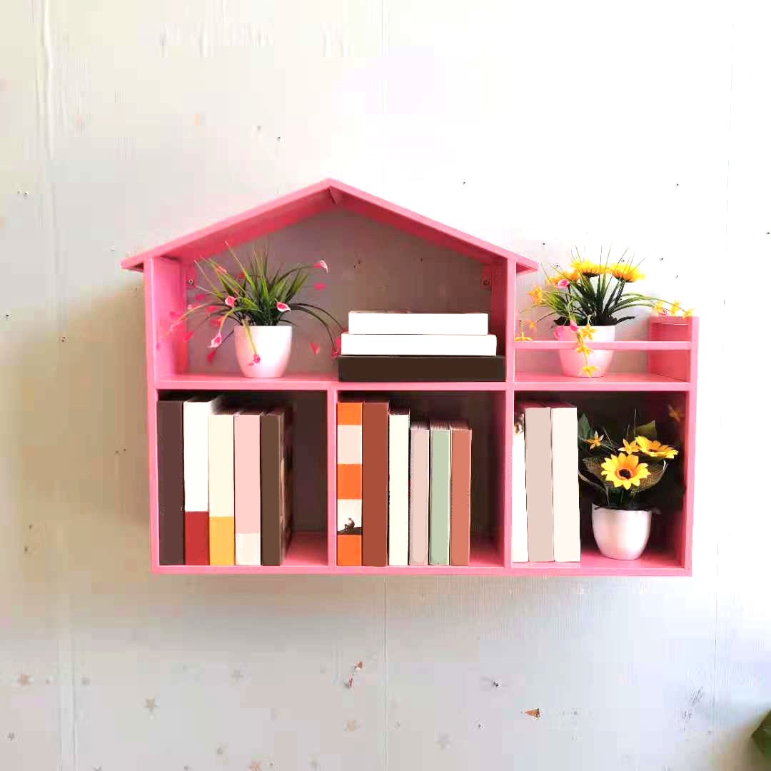 Iron Wall Mounted Bookshelf Scandinavian Horizontal Bookshelf,31.5"L x 7.9"W x 21.7"H Pink Clearhalo 'Bookcases' 'furn' 'furn_bookcases' 'Furniture' 'furniture_bookcases' 'kitchen' 'kitchen_bookcases' 'Living Room Furniture' 'Office Furniture' 4804476