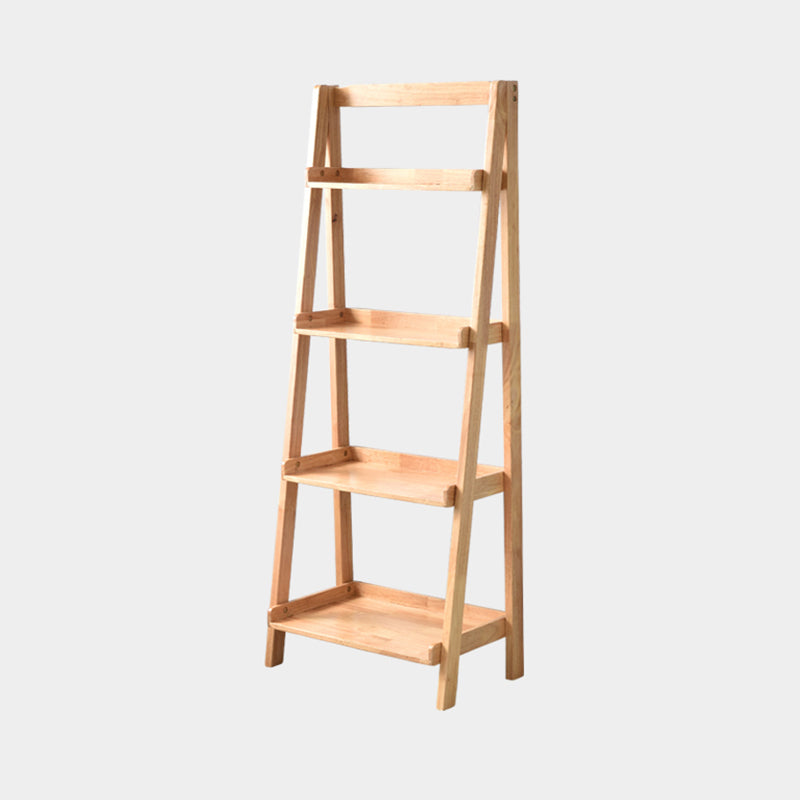 4-shelf Rubber Wood Ladder Bookshelf Modern Vertical Bookshelf for Home 17.3"L x 14.2"W x 55.1"H Natural Clearhalo 'Bookcases' 'furn' 'furn_bookcases' 'Furniture' 'furniture_bookcases' 'kitchen' 'kitchen_bookcases' 'Living Room Furniture' 'Office Furniture' 4804567