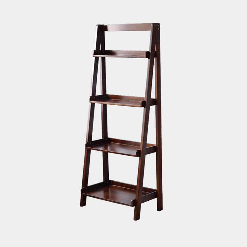 4-shelf Rubber Wood Ladder Bookshelf Modern Vertical Bookshelf for Home 17.3"L x 14.2"W x 55.1"H Walnut Clearhalo 'Bookcases' 'furn' 'furn_bookcases' 'Furniture' 'furniture_bookcases' 'kitchen' 'kitchen_bookcases' 'Living Room Furniture' 'Office Furniture' 4804568