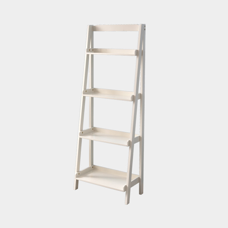 4-shelf Rubber Wood Ladder Bookshelf Modern Vertical Bookshelf for Home 17.3"L x 14.2"W x 55.1"H White Clearhalo 'Bookcases' 'furn' 'furn_bookcases' 'Furniture' 'furniture_bookcases' 'kitchen' 'kitchen_bookcases' 'Living Room Furniture' 'Office Furniture' 4804570
