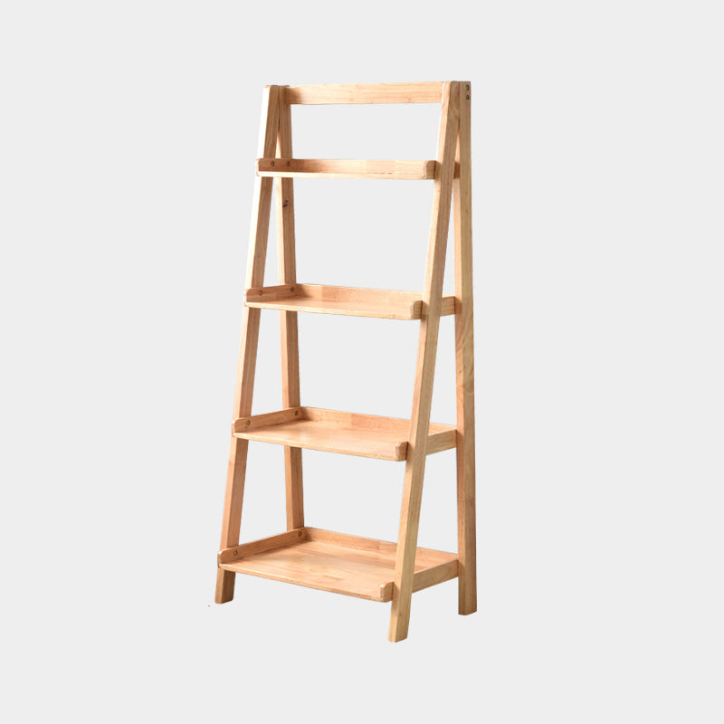 4-shelf Rubber Wood Ladder Bookshelf Modern Vertical Bookshelf for Home 23.6"L x 14.2"W x 55.1"H Natural Clearhalo 'Bookcases' 'furn' 'furn_bookcases' 'Furniture' 'furniture_bookcases' 'kitchen' 'kitchen_bookcases' 'Living Room Furniture' 'Office Furniture' 4804572
