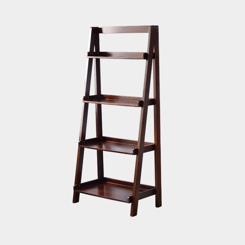 4-shelf Rubber Wood Ladder Bookshelf Modern Vertical Bookshelf for Home 23.6"L x 14.2"W x 55.1"H Walnut Clearhalo 'Bookcases' 'furn' 'furn_bookcases' 'Furniture' 'furniture_bookcases' 'kitchen' 'kitchen_bookcases' 'Living Room Furniture' 'Office Furniture' 4804574