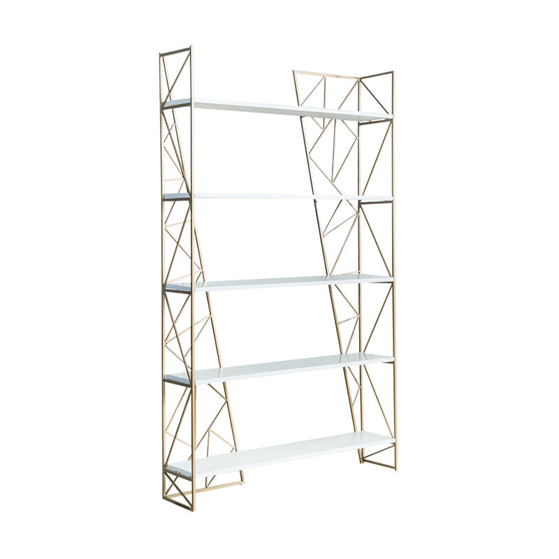 Glam Style Bookshelf Open Back Bookcase for Home Office Study Room 59.1"L x 10.2"W x 70.9"H White-Gold Clearhalo 'Bookcases' 'furn' 'furn_bookcases' 'Furniture' 'furniture_bookcases' 'kitchen' 'kitchen_bookcases' 'Living Room Furniture' 'Office Furniture' 4804588