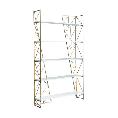 Glam Style Bookshelf Open Back Bookcase for Home Office Study Room 59.1"L x 10.2"W x 70.9"H White-Gold Clearhalo 'Bookcases' 'furn' 'furn_bookcases' 'Furniture' 'furniture_bookcases' 'kitchen' 'kitchen_bookcases' 'Living Room Furniture' 'Office Furniture' 4804588