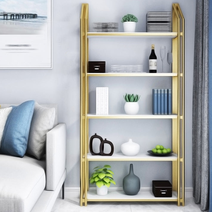 Glam Style Bookshelf Open Back Gold Bookcase for Home Office and Study Room Clearhalo 'Bookcases' 'furn' 'furn_bookcases' 'Furniture' 'furniture_bookcases' 'kitchen' 'kitchen_bookcases' 'Living Room Furniture' 'Office Furniture' 4804604