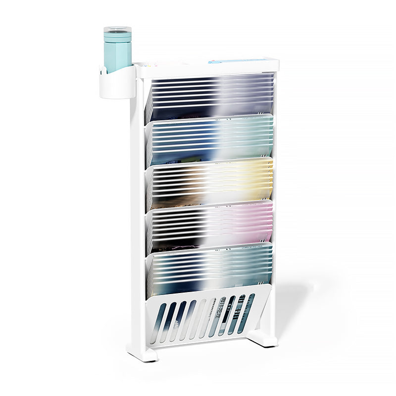 Plastic Closed Back Geometric Bookshelf Contemporary Bookshelf for Classroom 14.2"L x 3.9"W x 27.6"H White Clearhalo 'Bookcases' 'furn' 'furn_bookcases' 'Furniture' 'furniture_bookcases' 'kitchen' 'kitchen_bookcases' 'Living Room Furniture' 'Office Furniture' 4804623