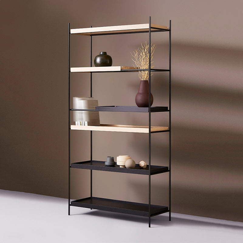 Contemporary Style Bookshelf Black Open Back Bookcase for Home Office Study Room 31.5"L x 11.8"W x 70.9"H Gloss Black Clearhalo 'Bookcases' 'furn' 'furn_bookcases' 'Furniture' 'furniture_bookcases' 'kitchen' 'kitchen_bookcases' 'Living Room Furniture' 'Office Furniture' 4804641