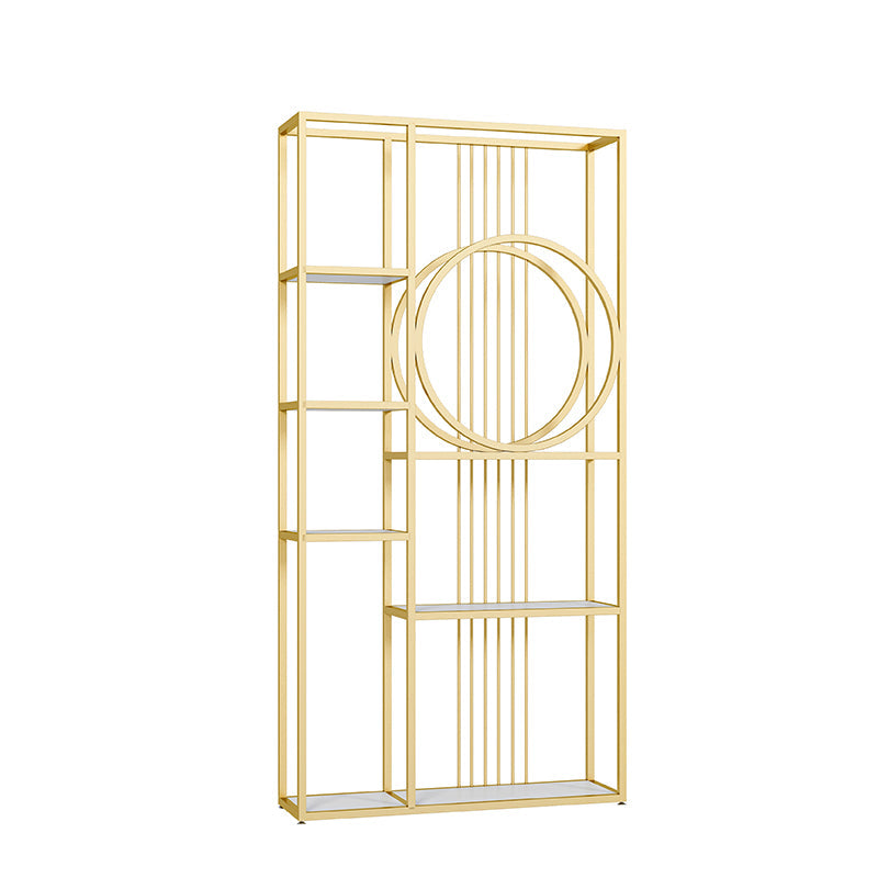 Industrial Open Etagere Bookshelf Iron Frame Manufactured Wood Shelf Bookshelf Gold Clearhalo 'Bookcases' 'furn' 'furn_bookcases' 'Furniture' 'furniture_bookcases' 'kitchen' 'kitchen_bookcases' 'Living Room Furniture' 'Office Furniture' 4804737