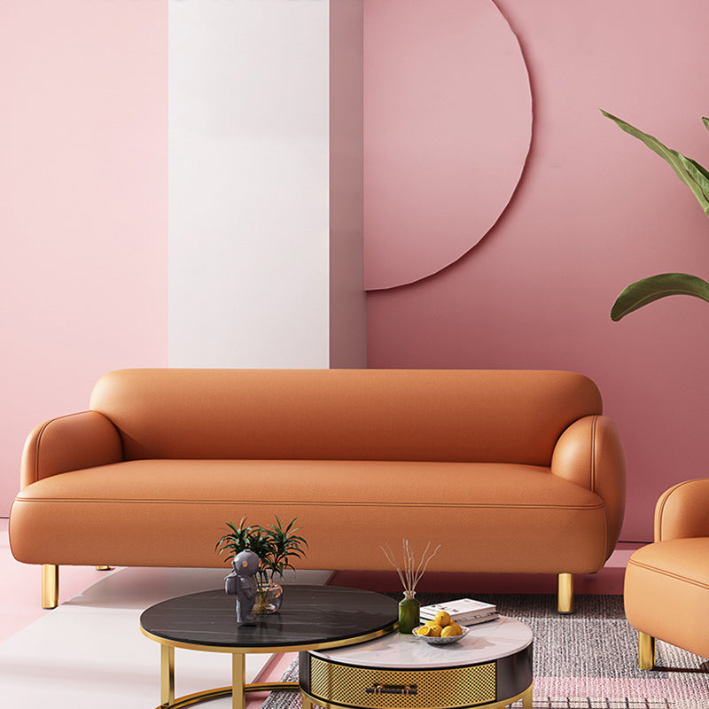 Modern Faux Leather Standard Sofa Recessed Arm Tight Back Sofa Orange 28''H x 49''L x 31.5''W Clearhalo 'Furniture' 'furniture_sofas' 'kitchen' 'kitchen_sofas' 'Living Room Furniture' 'Sofa' 'sofas' 4804756