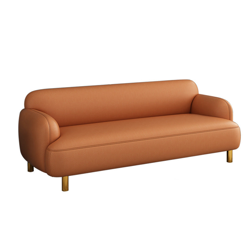 Modern Faux Leather Standard Sofa Recessed Arm Tight Back Sofa Orange Clearhalo 'Furniture' 'furniture_sofas' 'kitchen' 'kitchen_sofas' 'Living Room Furniture' 'Sofa' 'sofas' 4804760